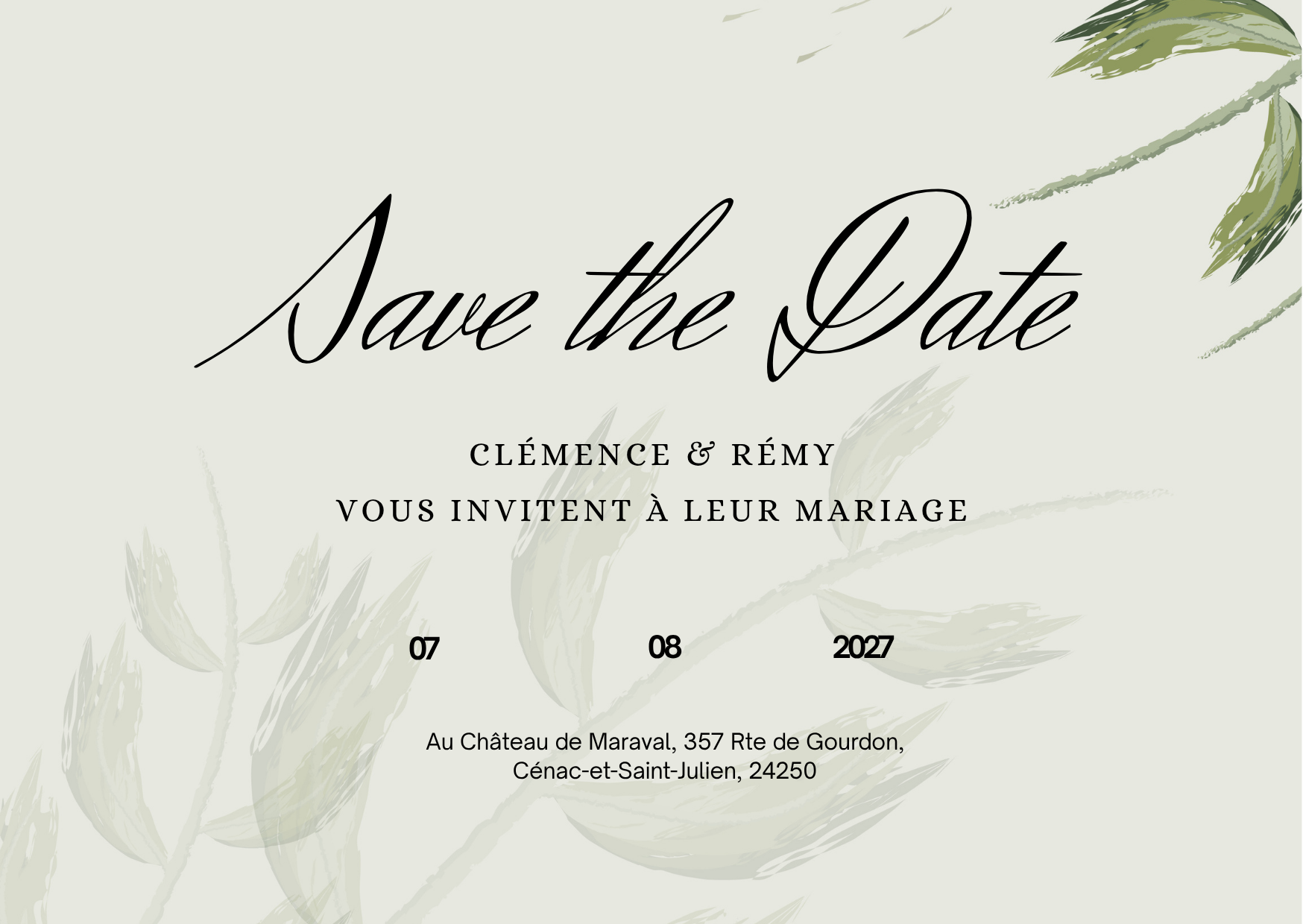 Save the Date, Clémence et Rémy, 7 août 2027 au Château de Maraval
